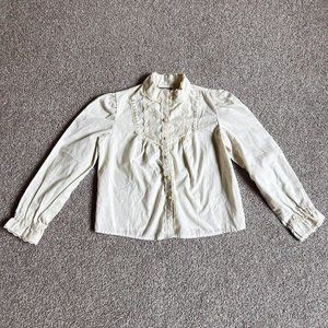 Vintage 70s Gunne Sax Cream Button Down Lace Blouse Praire Youth Girls 6X